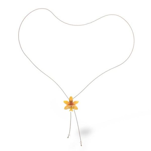 Alternate image for Handmade Yellow Orchid Lariat Necklace with Golden Chain Luxurious Yellow