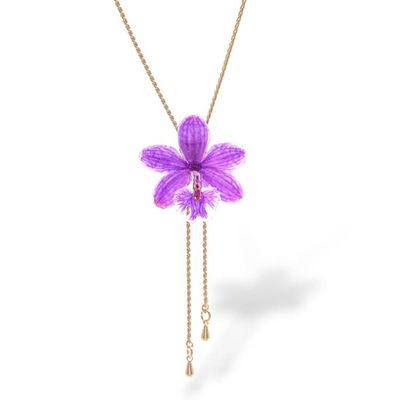 Alternate image for Thai-Made Purple Bloom Lariat Necklace with 22k Gold Plating Luxurious Purple