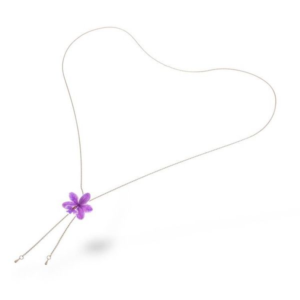 Alternate image for Thai-Made Purple Bloom Lariat Necklace with 22k Gold Plating Luxurious Purple