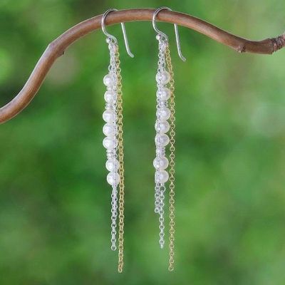 Primary image for 24k Gold-Accented Silver Cultured Pearl Waterfall Earrings Chic Glow