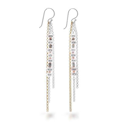 Alternate image for 24k Gold-Accented Silver Cultured Pearl Waterfall Earrings Chic Glow