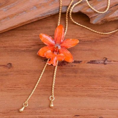 Alternate image for Warm-Palette 22k Gold-Plated Orange Bloom Lariat Necklace Luxurious Sunset