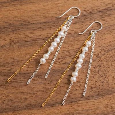 Alternate image for 24k Gold-Accented Silver Cultured Pearl Waterfall Earrings Chic Glow
