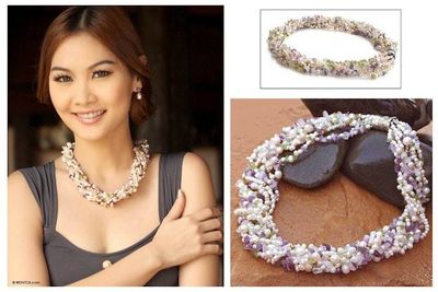 Primary image for Pearl and Amethyst Torsade Necklace from Thailand Pastel Petals