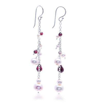 Alternate image for Cultured Pearl Garnet Sterling Silver Waterfall Earrings Fiery Luster