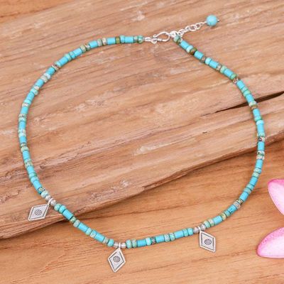 Alternate image for Recon Turquoise Beaded Necklace with Diamond-Shaped Charms Lagoon Charms