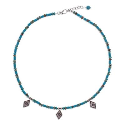 Alternate image for Recon Turquoise Beaded Necklace with Diamond-Shaped Charms Lagoon Charms