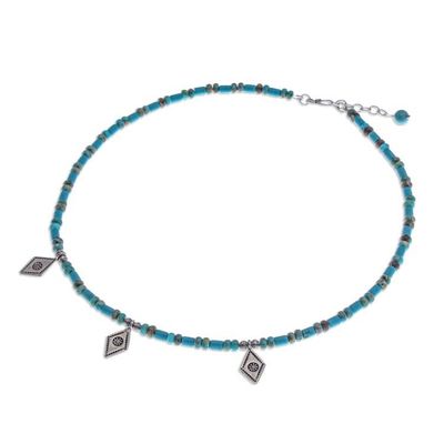 Alternate image for Recon Turquoise Beaded Necklace with Diamond-Shaped Charms Lagoon Charms