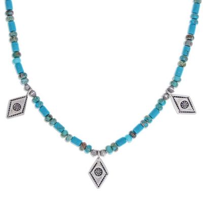Alternate image for Recon Turquoise Beaded Necklace with Diamond-Shaped Charms Lagoon Charms