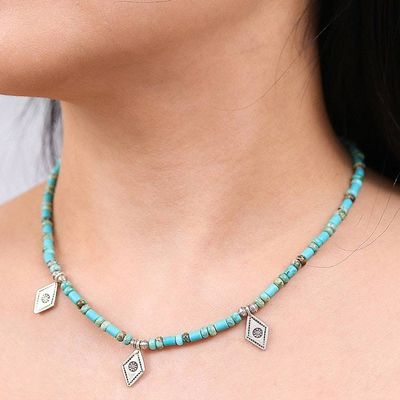 Alternate image for Recon Turquoise Beaded Necklace with Diamond-Shaped Charms Lagoon Charms