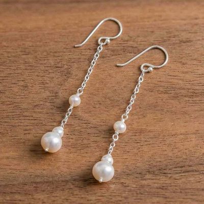 Alternate image for Timeless Cultured Pearl Sterling Silver Dangle Earrings Luminous Sophistication