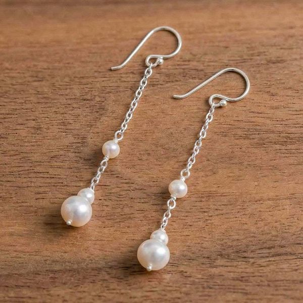 Alternate image for Timeless Cultured Pearl Sterling Silver Dangle Earrings Luminous Sophistication