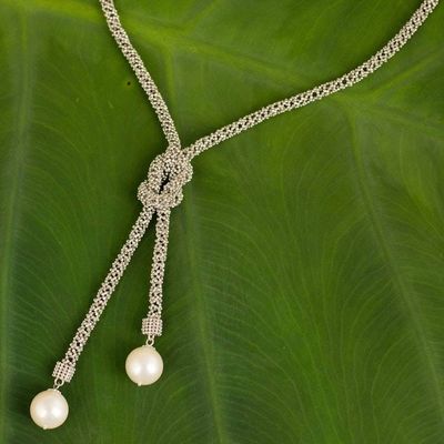 Primary image for Unique Lariat Necklace with Cultured Pearls and Silver Lovely Lasso