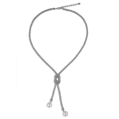 Alternate image for Unique Lariat Necklace with Cultured Pearls and Silver Lovely Lasso