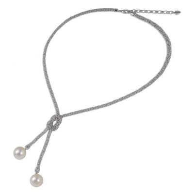 Alternate image for Unique Lariat Necklace with Cultured Pearls and Silver Lovely Lasso