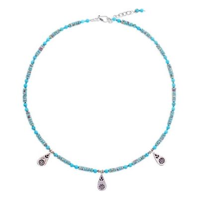 Alternate image for Recon Turquoise Beaded Necklace with Karen Silver Charms Summer Charms