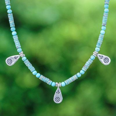 Alternate image for Recon Turquoise Beaded Necklace with Karen Silver Charms Summer Charms