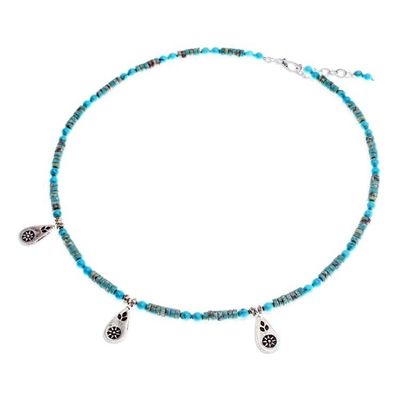 Alternate image for Recon Turquoise Beaded Necklace with Karen Silver Charms Summer Charms