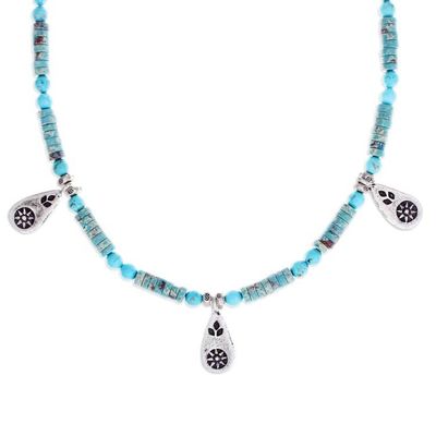 Alternate image for Recon Turquoise Beaded Necklace with Karen Silver Charms Summer Charms