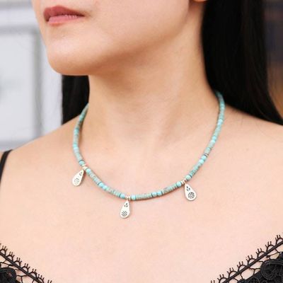 Alternate image for Recon Turquoise Beaded Necklace with Karen Silver Charms Summer Charms