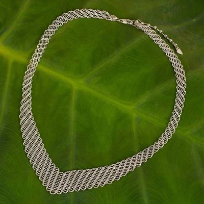 Primary image for Woven Net Style Sterling Silver 925 Collar Necklace Precious Weave