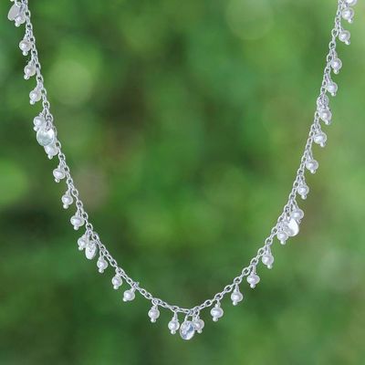 Primary image for Cultured Pearl Sterling Silver Charm Necklace from Thailand Bright Morning Dew