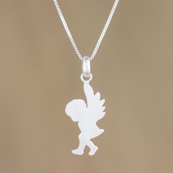 Alternate image for Sterling Silver Angel Cherub Pendant Necklace from Thailand Angelic Cherub