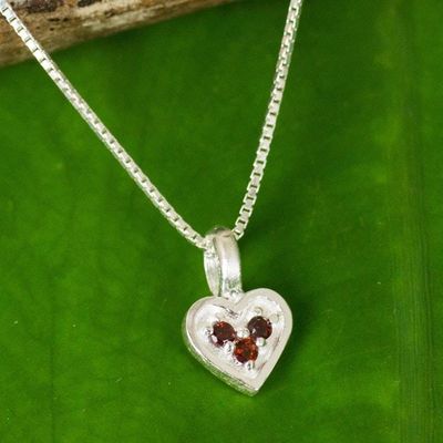 Alternate image for Heart Shaped Pendant Necklace with Three Garnets Hearts Treasure