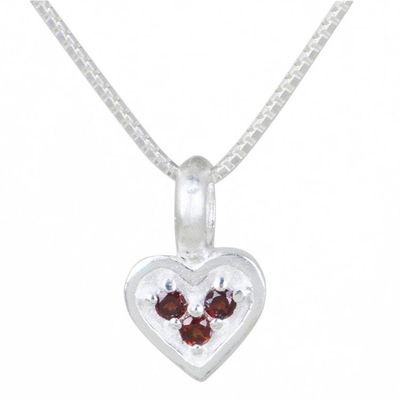 Alternate image for Heart Shaped Pendant Necklace with Three Garnets Hearts Treasure