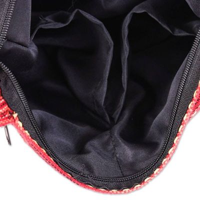 Alternate image for Elephant-Themed Red Fringed Sling Bag with Handwoven Accents Joyful Journey