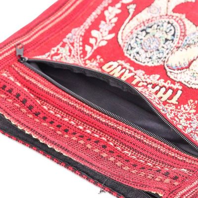 Alternate image for Elephant-Themed Red Fringed Sling Bag with Handwoven Accents Joyful Journey