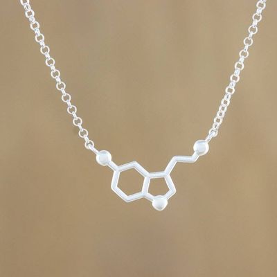 Alternate image for Sterling Silver Modern Serotonin Molecule Pendant Necklace Sparkling Serotonin