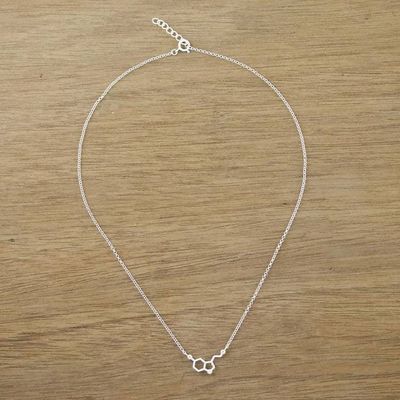 Alternate image for Sterling Silver Modern Serotonin Molecule Pendant Necklace Sparkling Serotonin