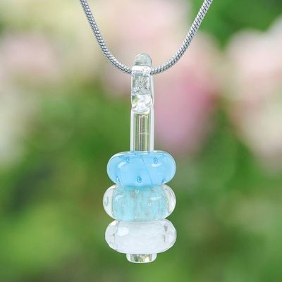 Primary image for Handmade Blue and White Glass Beaded Pendant Necklace Heavenly Amulets