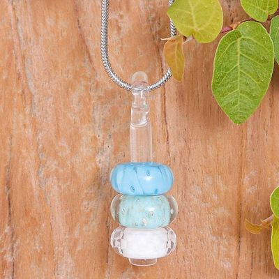 Alternate image for Handmade Blue and White Glass Beaded Pendant Necklace Heavenly Amulets