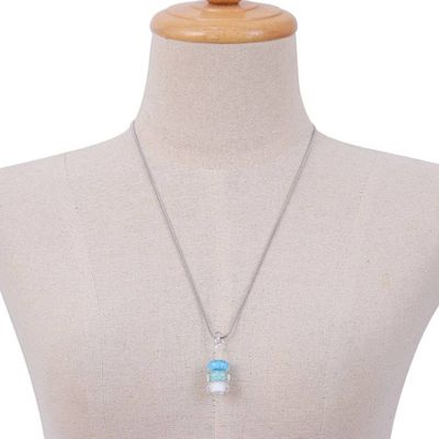 Alternate image for Handmade Blue and White Glass Beaded Pendant Necklace Heavenly Amulets