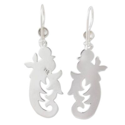 Alternate image for Hand Crafted Sterling Silver Bird Earrings with Jade Wing Forest Quetzal