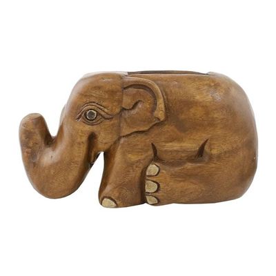 Alternate image for Hand Carved Raintree Wood Elephant Card Holder Thailand Elephant Sits Down