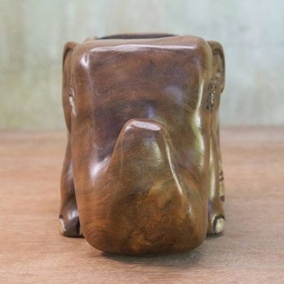Alternate image for Hand Carved Raintree Wood Elephant Card Holder Thailand Elephant Sits Down
