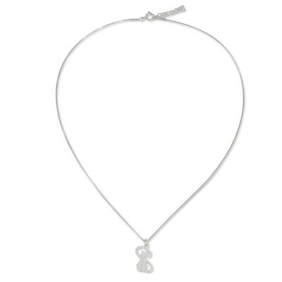 Alternate image for Thailand Artisan Crafted Silver Cat Necklace Shadow Cat