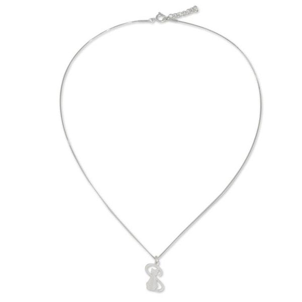Alternate image for Thailand Artisan Crafted Silver Cat Necklace Shadow Cat