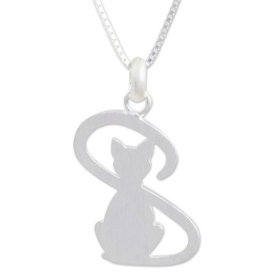 Alternate image for Thailand Artisan Crafted Silver Cat Necklace Shadow Cat