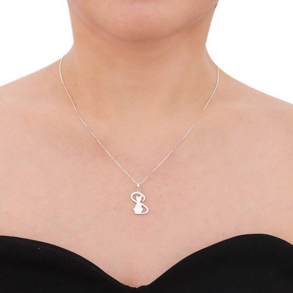 Alternate image for Thailand Artisan Crafted Silver Cat Necklace Shadow Cat