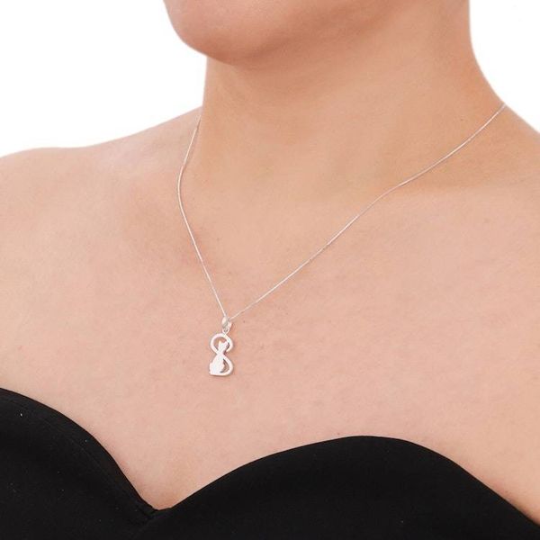 Alternate image for Thailand Artisan Crafted Silver Cat Necklace Shadow Cat