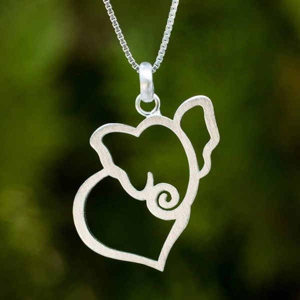 Alternate image for Thailand Handcrafted Sterling Silver Elephant Necklace Elephant Heart