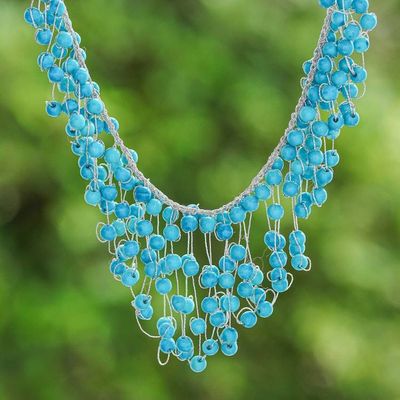 Primary image for Glass Beaded Waterfall Necklace in Sky Blue from Thailand Fantasy Rain in Sky Blue