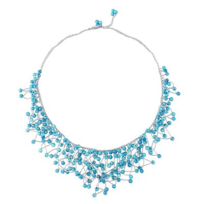Alternate image for Glass Beaded Waterfall Necklace in Sky Blue from Thailand Fantasy Rain in Sky Blue