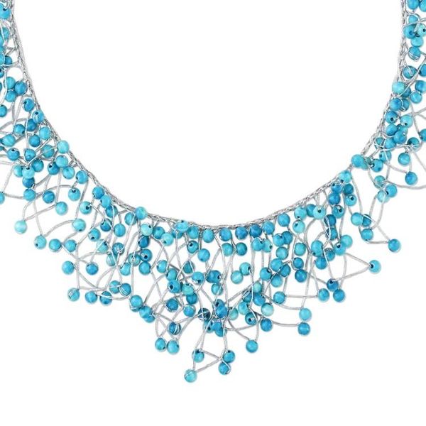 Alternate image for Glass Beaded Waterfall Necklace in Sky Blue from Thailand Fantasy Rain in Sky Blue