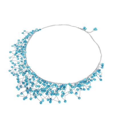 Alternate image for Glass Beaded Waterfall Necklace in Sky Blue from Thailand Fantasy Rain in Sky Blue