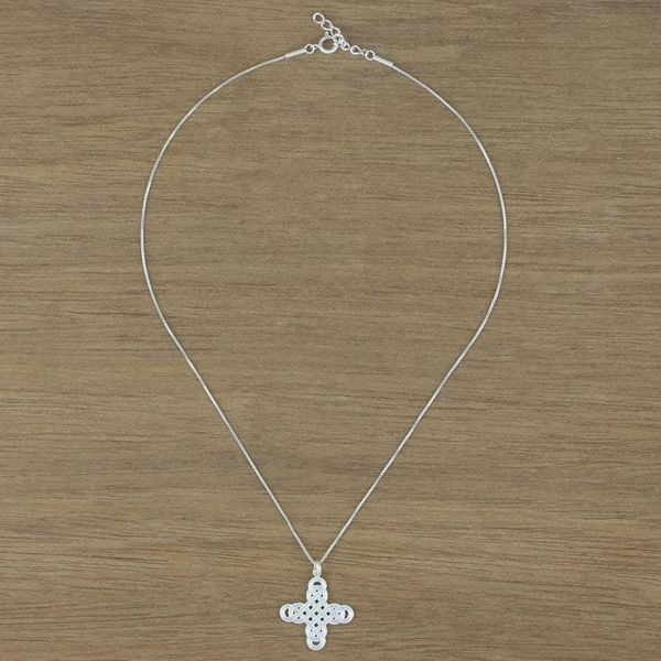 Alternate image for Interconnected Loop Cross Sterling Silver Pendant Necklace Twining Cross